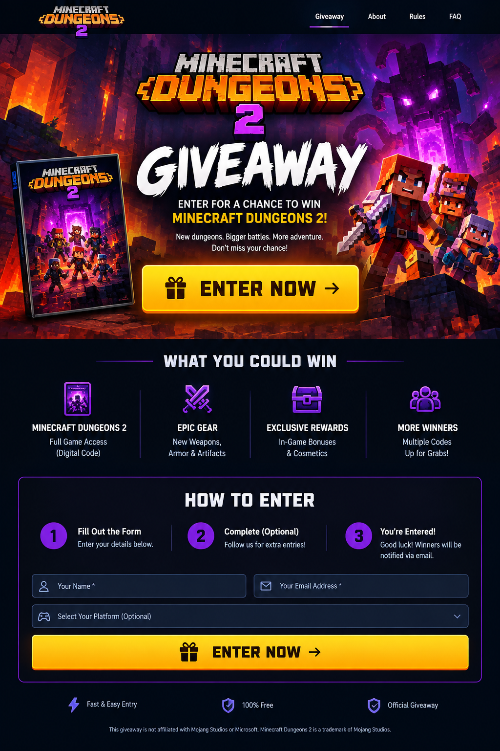 Minecraft Dungeons 2 Giveaway